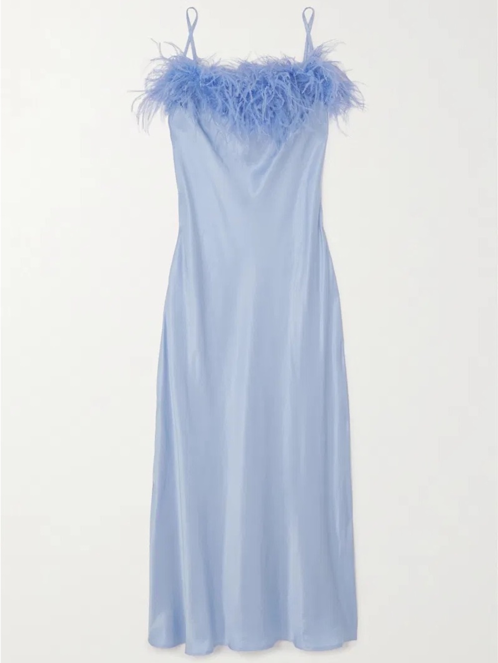 SLEEPER Feather Trim Slip Dress in Light Blue